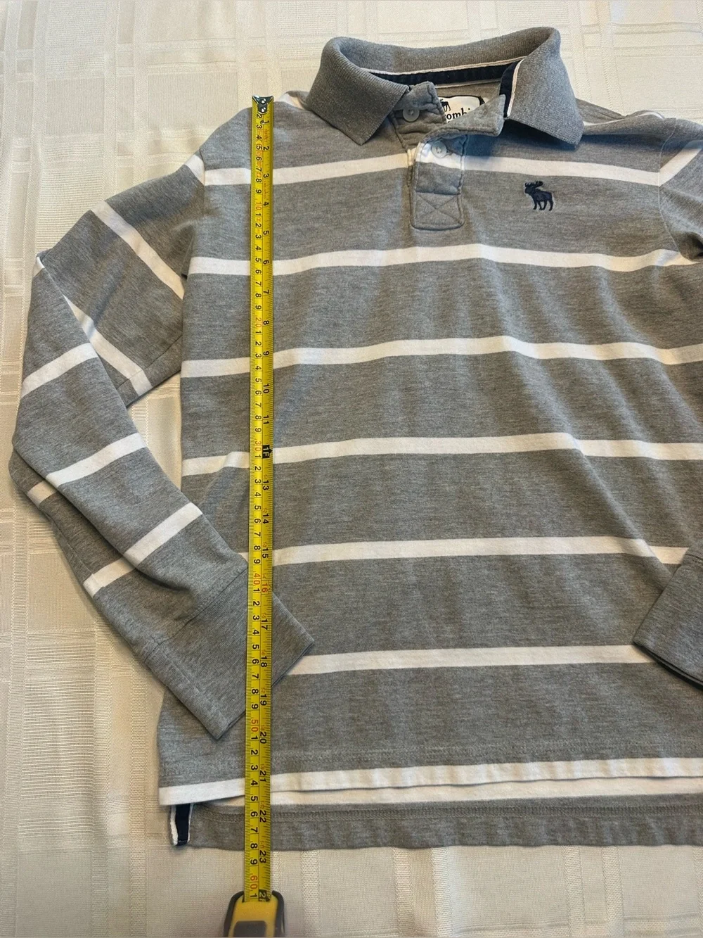 Abercrombie & Fitch Boys Large Pullover Shirt Gray Striped Long Sleeve Collared